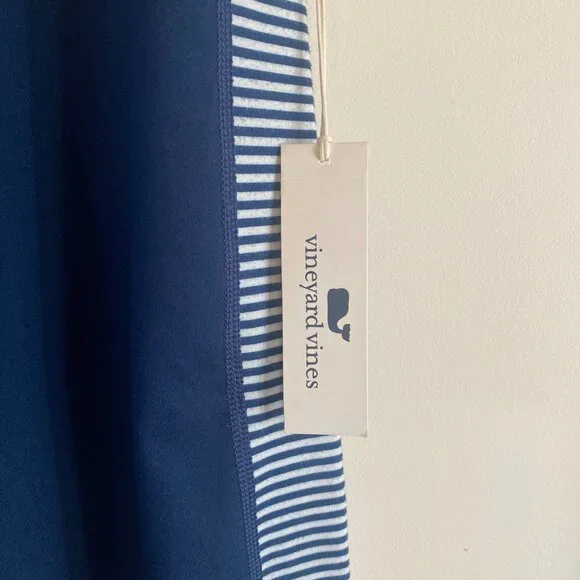 NWT Vineyard Vines Women's Deep Bay Blue Side-Stripe Perf Leggings Size L C3 - Picture 2 of 5